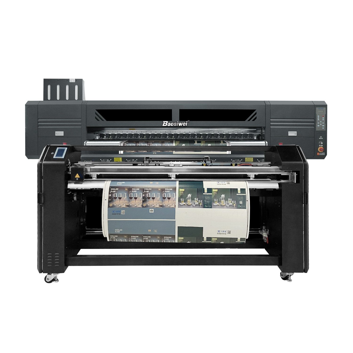 Front view of Baosiwei 1.9m coated paper printer highlighting high printing resolution and color vibrancy