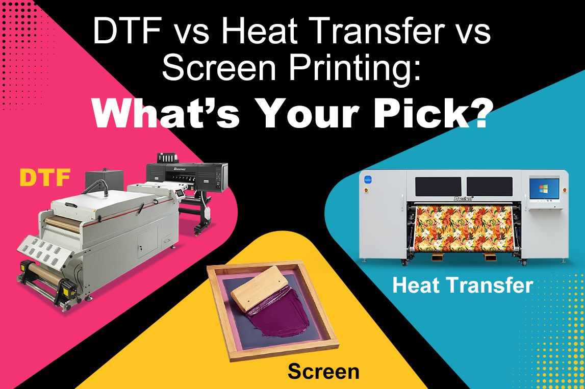 Comparison of DTF printer, heat transfer printer, and screen printing — Baosiwei helps you choose the best textile printing solution.