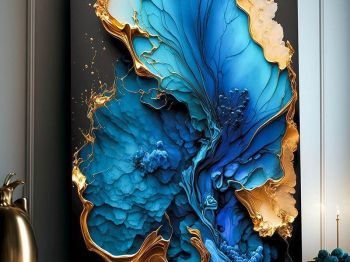 Gold foil abstract wall art produced using JW-2513M UV printer with embossing and stamping