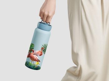 Stainless steel bottles with durable and vibrant prints created by Baosiwei 6090 UV Flatbed Printer