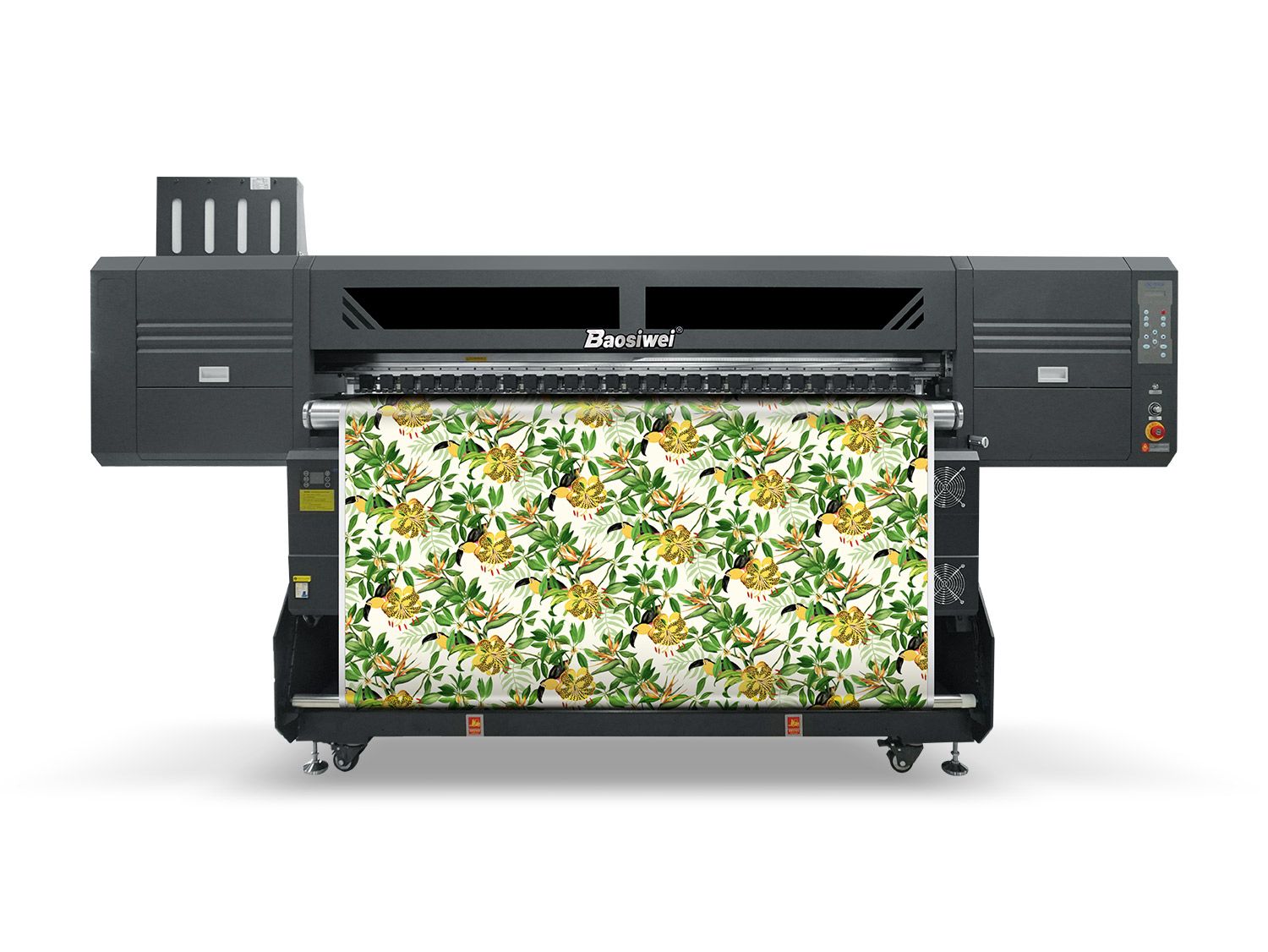 Front view of Baosiwei 8-head high-speed sublimation printer for wide-format textile printing.