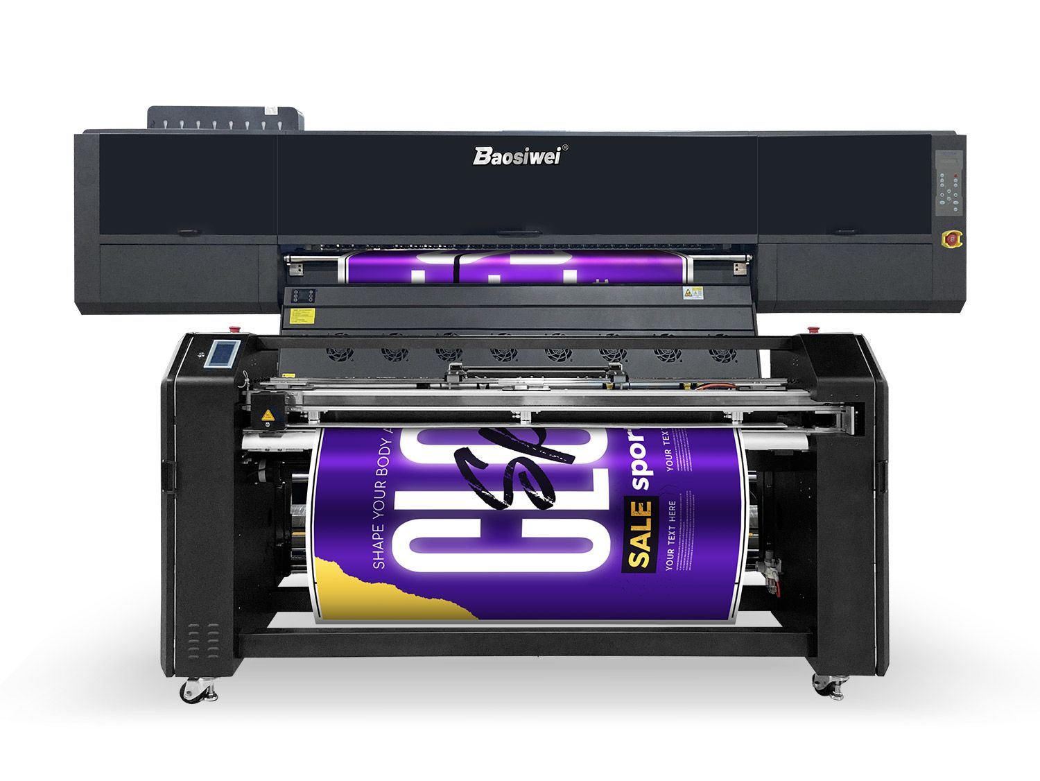 Baosiwei 1.9m Blueback Paper Poster Printer front view, showcasing high-speed, wide-format industrial poster printing structure.