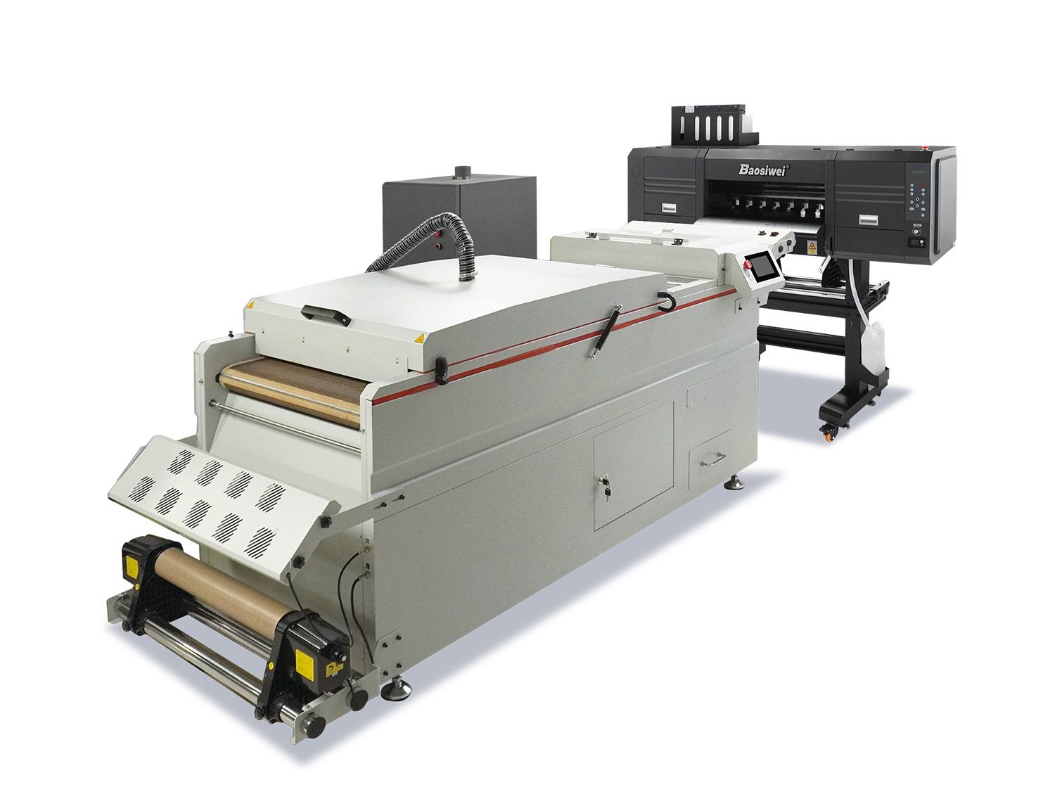  Baosiwei 24 Inch DTF Printer with 4pcs i3200-A1 printheads working in sync with an integrated dryer for seamless production