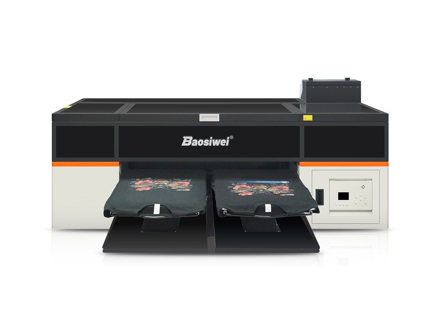 Baosiwei DTG Printer front view, featuring a dual platen system for high-efficiency garment printing