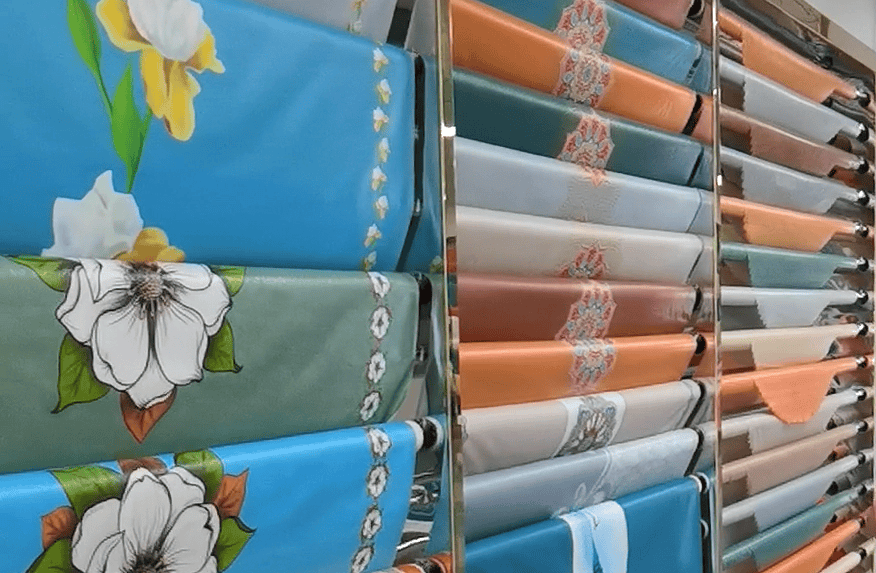 Various printed tablecloth styles created with PET film transfer printing, featuring sharp patterns and vibrant colors—ideal for PVC tablecloths and home décor.