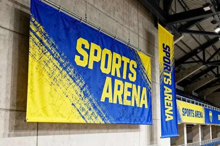 宝斯威热转印旗帜机打印的‘SPORTS ARENA’体育场馆旗帜样品