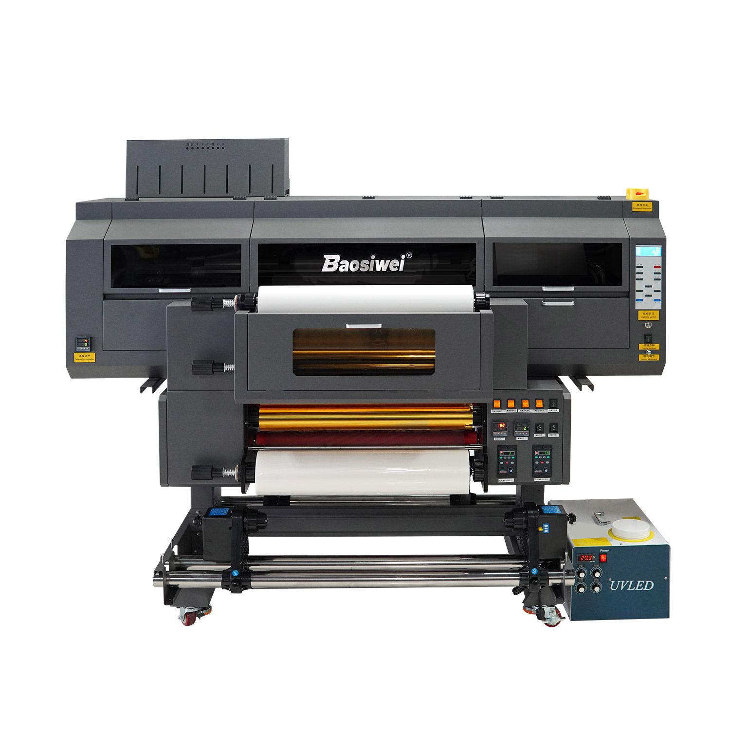 Baosiwei 60cm UV DTF printer with roll-to-roll design, integrated printing and laminating