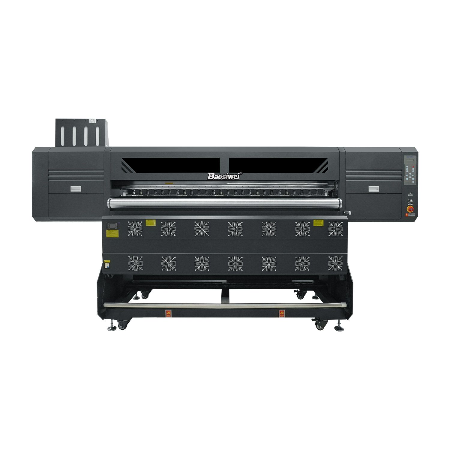 Front view of Baosiwei 8-head high-speed sublimation printer for wide-format textile printing.