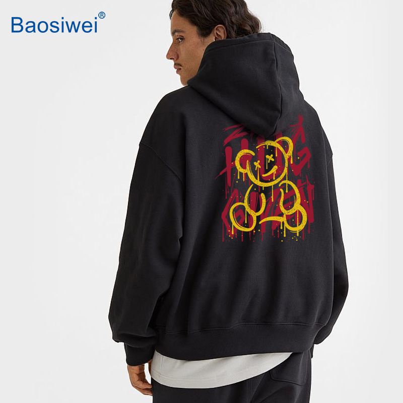 DTF Printed Hoodie – Streetwear-style bear graffiti design transferred onto a black sweatshirt.