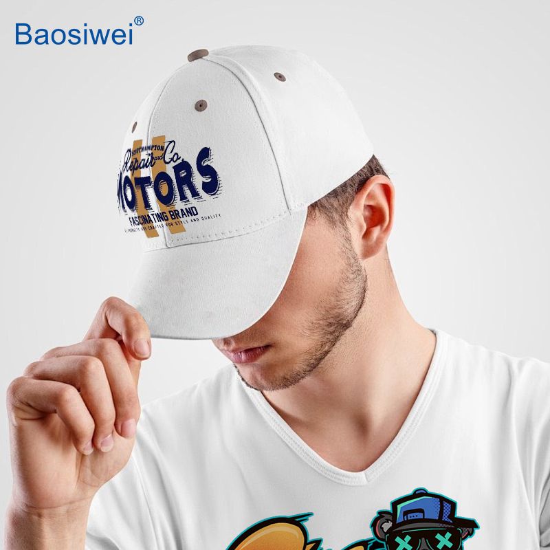 采用Baosiwei DTF技术打印的定制棒球帽,色彩鲜艳,图案持久耐用