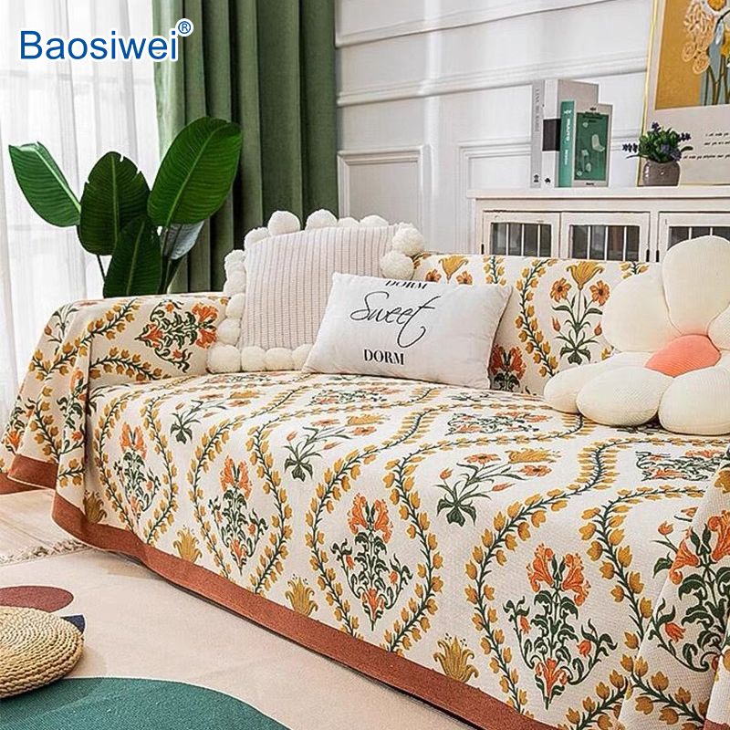 Colorful floral sofa cover printed by Baosiwei sublimation printer, highlighting soft texture and vivid color performance