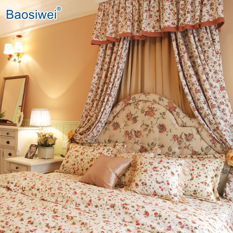 Vintage floral curtains and bedding ensemble featuring dye sublimation printed patterns for coordinated home décor.