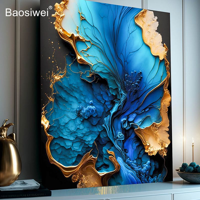 Gold Foil Embossed Abstract Wall Art - UV Printer Gold Stamping Effect