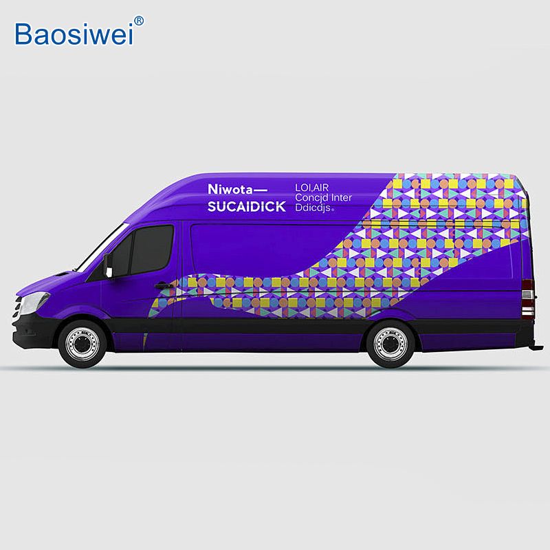 Baosiwei 1.8m Eco-Solvent Printer producing vibrant and durable vehicle wraps with seamless color transitions. The high-resolution print ensures detailed graphics and sharp text, suitable for commercial branding on vans and fleet vehicles.