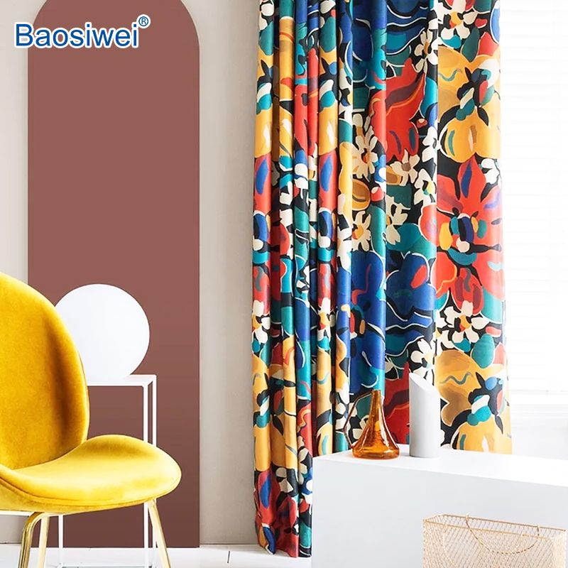 Vibrant curtain fabric showcasing detailed patterns printed by Baosiwei printer, ideal for home decor textiles