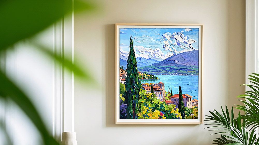 High-resolution decorative painting printed with Baosiwei UV Hybrid printer, featuring vivid colors and ideal for upscale home and commercial wall decor