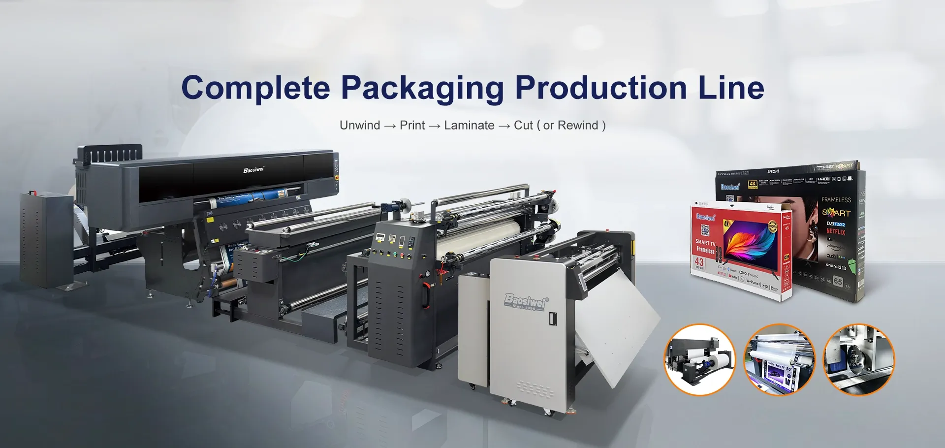 Baosiwei Complete Packaging Production Line - Unwind, Print, Laminate & Cut Integrated System for Automated Box Packaging