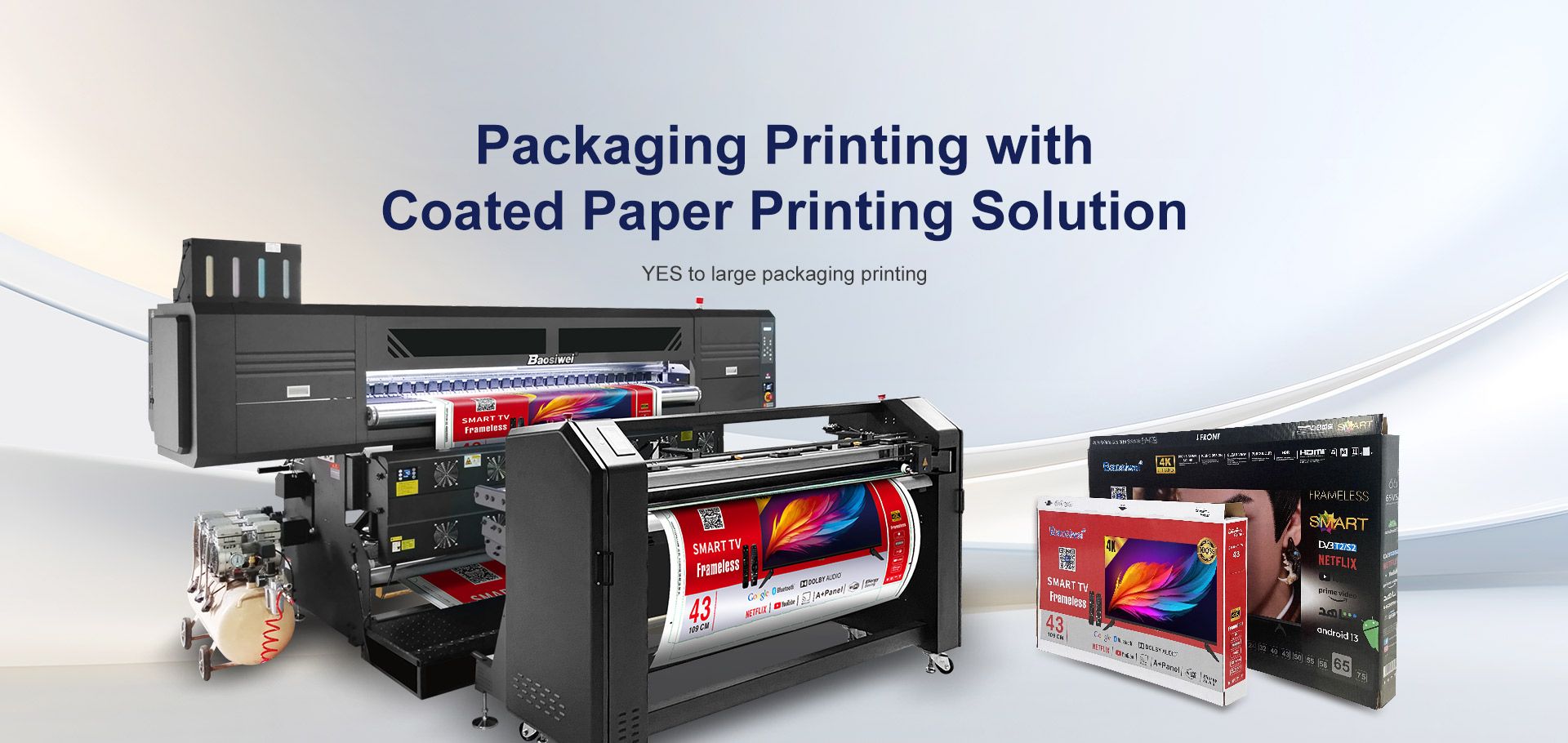 Baosiwei coated paper digital packaging printer for box and label printing, no plate-making, no ink smearing, supports small and large batch orders.