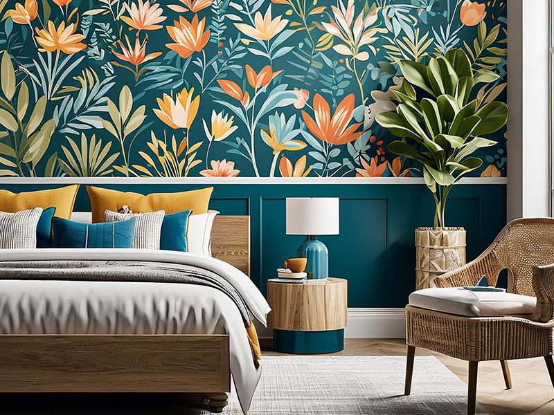 Floral wallpaper digitally printed for interior decoration and custom home decor projects