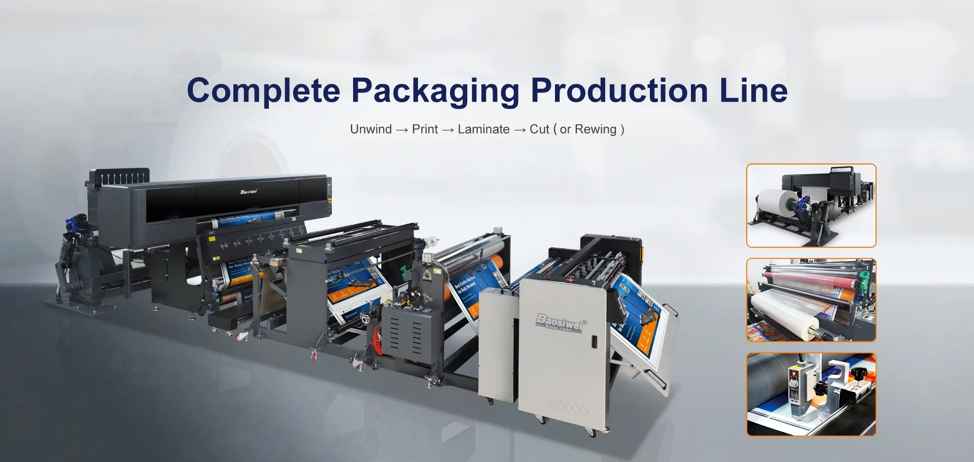 Baosiwei Complete Packaging Production Line - Unwind, Print, Laminate & Cut Integrated System for Automated Box Packaging