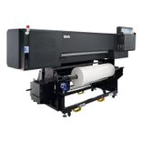 Rear view of Baosiwei 1.9m large format carton box digital printer, featuring large-roll feeding and take-up system for reduced loading time
