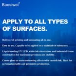 Promotional image of Baosiwei crystal label foil printer highlighting compatibility with multiple materials and support for glossy or matte embossing effects—perfect for personalized gift production.