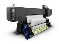 Rear view of Baosiwei 8-head sublimation printer featuring fabric feeding and take-up system.