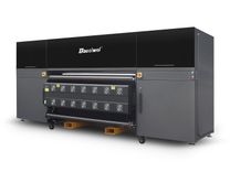 Left front angled view of the Baosiwei sublimation printer, highlighting the print area and cooling system