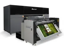 Baosiwei 24-head blueback paper digital printer equipped with a high-capacity roll-to-roll system, ideal for large-format, high-speed poster production.