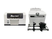 Front view of the Baosiwei A3 DTF Printer with 2pcs i3200-A1 printheads, featuring an all-in-one printing, powder shaking, and drying system.