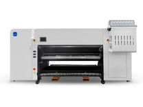 Rear view of Baosiwei dye sublimation printer showing large-capacity ink supply system and roll feeding unit