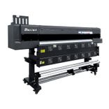 Baosiwei 1.8m eco-solvent printer side view, showing dual power feeding and take-up system for accurate media advancing