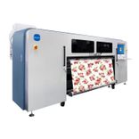 Side view of Baosiwei dye sublimation printer showing stable feeding and colorful print output