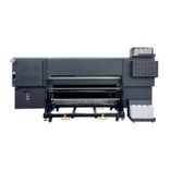 Rear view of Baosiwei dye sublimation printer with dual-axis feeding and take-up system, supporting up to 10K-meter rolls.